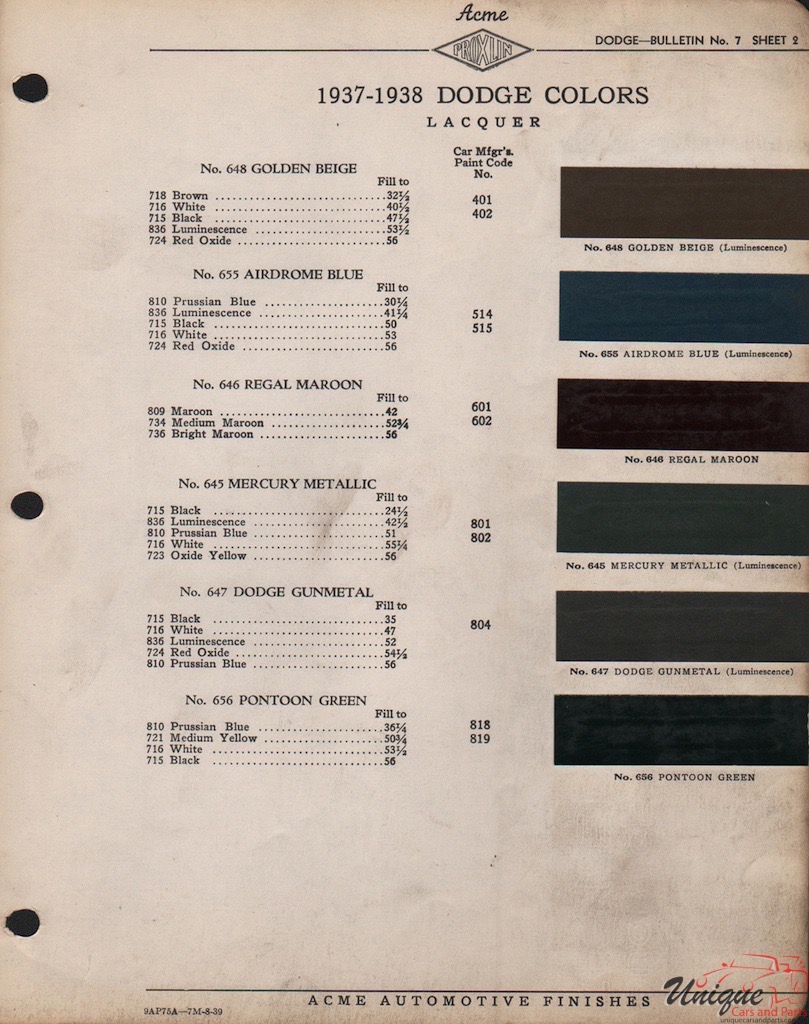 1937 Dodge Paint Charts Acme 4